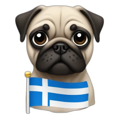 pug holding a inverted finland flag sticker
