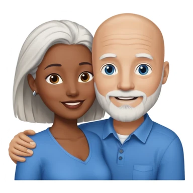 Talk bald white man with a white beard and blue eyes lovingly holding a black woman with brown eyes and grey hair sticker