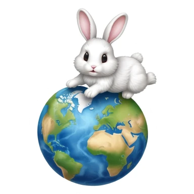 Bunny running on top of a globe of the earth sticker