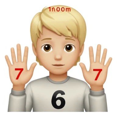 Blonde kid with numbers 6 and 7 on his hands sticker