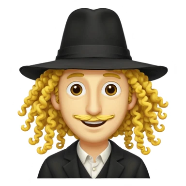 Jewish guy ,yellow skin ,very long nose ,black hat with 2 strands of curly hair coming down each side of the hat sticker