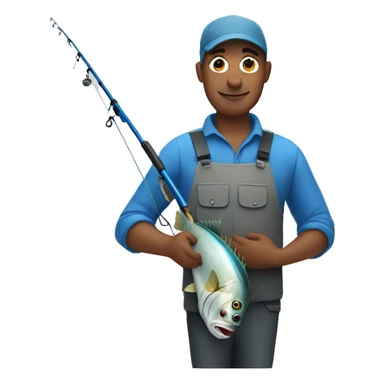 man holding blue fishing rod and tuna sticker