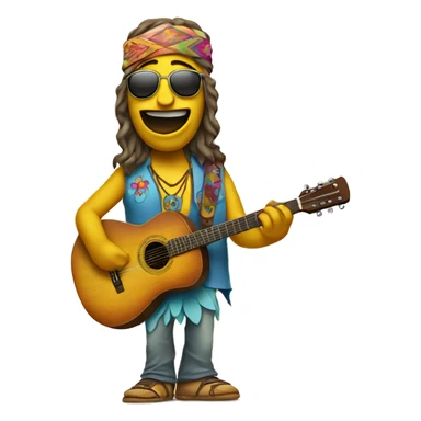 anthropomorphic hippie-guitar showing a sign of peace sticker