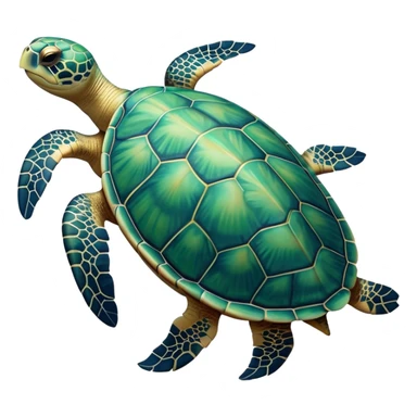 Cinematic Noble Sea Turtle Portrait Emoji, Poised and wise, with a majestic, domed shell adorned with rich, textured patterns and a smooth, ancient body gliding gracefully through the water, deep, reflective eyes exuding calm wisdom, Simplified yet sharp and sophisticated features, highly detailed, glowing with a soft, oceanic glow, high shine, intelligent and graceful, stylized with an air of timeless marine majesty, focused and serene, soft glowing outline, capturing the essence of a watchful and confident sea guardian that appears ready to glide out of the screen with effortless authority! sticker