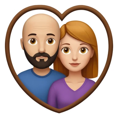 Couple. Bald man with dark brown-black beard. White woman with many small, faded freckles, white skin and she has auburn-yellow-brown-caramel, dark hair. She has light yellow-brown eyes. The man have hazel eyes. They are inside a big heart. sticker