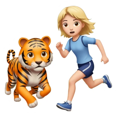 A girl runs away from a tiger sticker