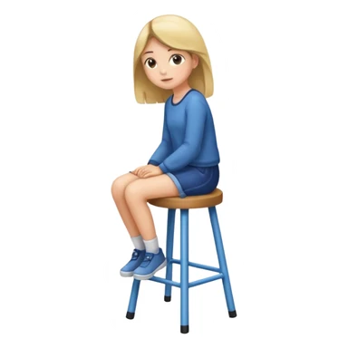 a girl is sitting on a stool facing whole body toward left side sticker
