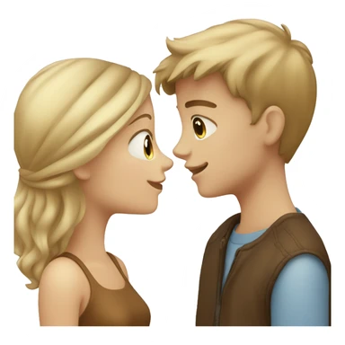 blonde boy with blue eyes kissing a brown haired girl with brown eyes sticker