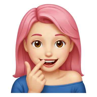Create a blushing emoji face smiling while biting its finger in a flirty way sticker