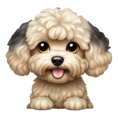 a small dog of the Maltipoo breed, it has large hanging ears, it is mainly black with a touch of beige sticker