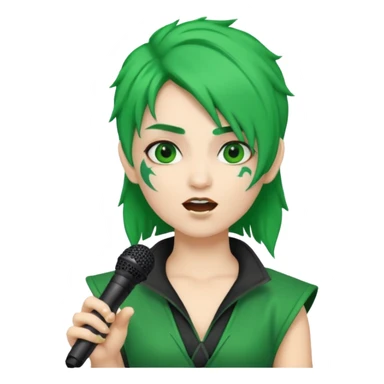 green haired, warrior makeup, holding microphone, singing sticker
