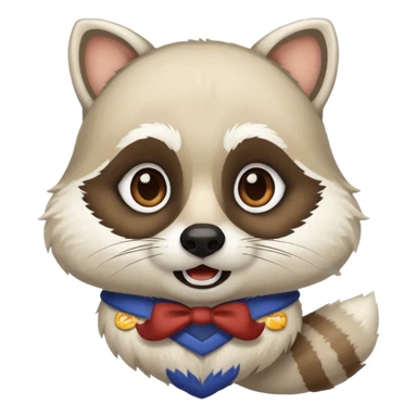 white racoon holding a human mustache sticker