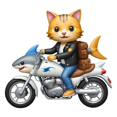 A shark with cats arms riding a motorbike with a leather jacket on  sticker