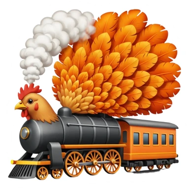 Chicken eating a train while the chicken is exploding sticker