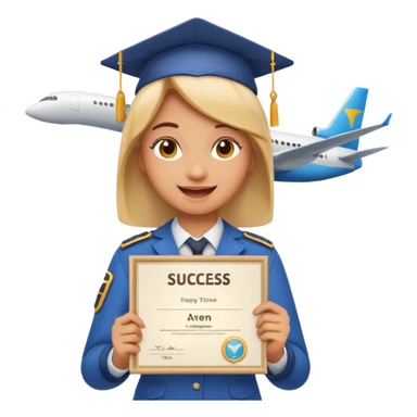 emoji student happy holding certificate IELTS 7.0, success, airplane, white background sticker