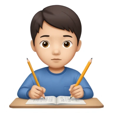 A Asian kid doing his math homework  sticker