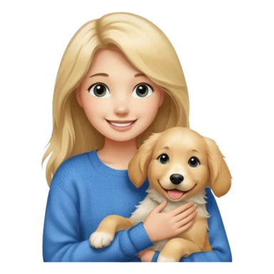 20-year-old dirty blonde woman with long hair and dark blue eyes, petting an English cream golden retriever, cheerful atmosphere sticker