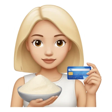 A girl with a credit card in one hand and a pile of flour  sticker