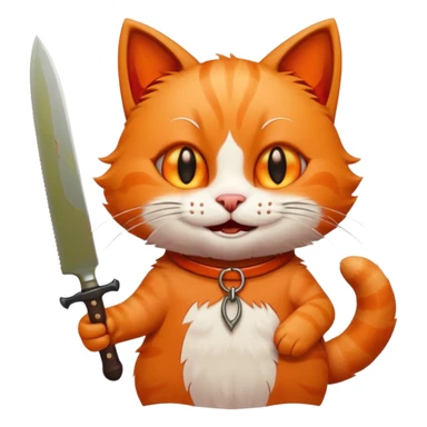 a smile cat, it's hands have a knife with blood sticker
