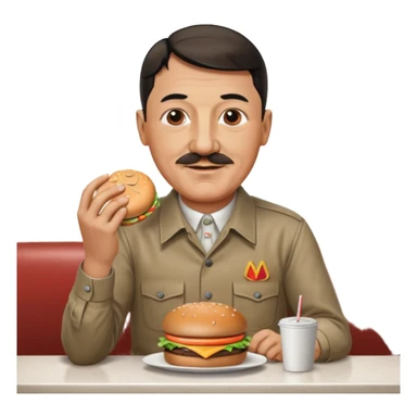 adolf hitler holding a big mac while sitting in a diner sticker