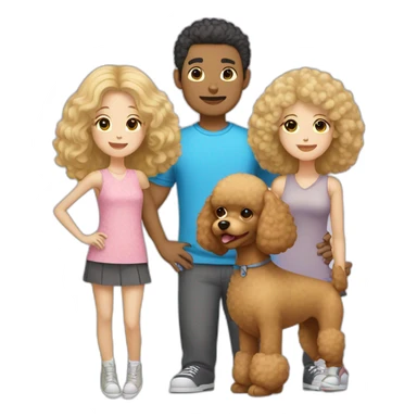 Family consisting of Asian man white blonde girl and fluffy brown toy poodle sticker