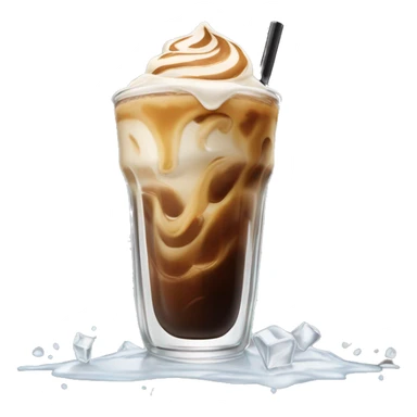 iced coffee drink with creamer in a clear glass with a swirl of creamer mixing in with ice cubes floating all through the drink  sticker