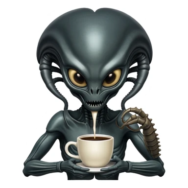 xenomorph alien drinking coffee sticker