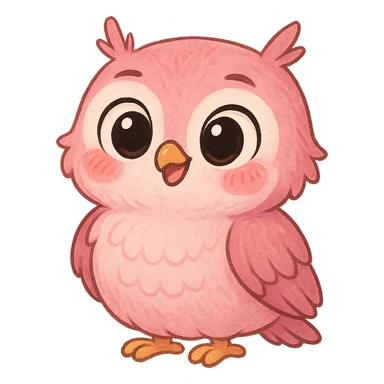 a cute pink owl, original design, big eyes, blushing cheeks, joyful sticker