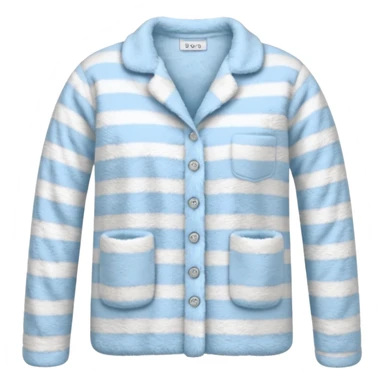 emoji of an isolated fluffy fleece pajama top with soft pastel vertical stripes, plush fuzzy texture, light grey and pastel blue tones, button-down long sleeves, neatly folded flat-lay, no person, no body, no mannequin, cozy warm winter mood, soft shading sticker