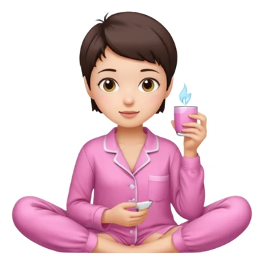 Brunette girl short pixie haircut Pink Pajama set  sticker