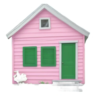 Small pink shack green shutters white roof sticker