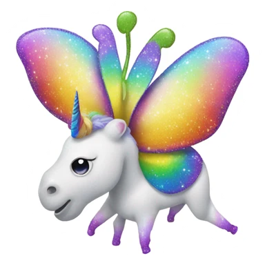 Whimsical rainbow unicorn horned  butterfly with glitter sticker