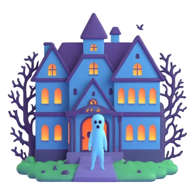 ghost boy in a haunted house, spooky lighting sticker