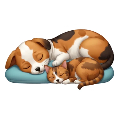 Calico cat with black nose sleeping near a dachshund dog    sticker