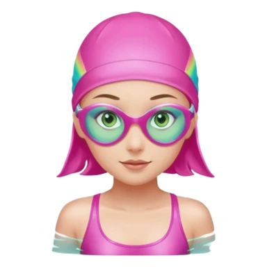 pretty girl with green eyes pink swim cap holographic swimming glasses and cute profesional swimmer pink swimsuit without her hair visible swimming sticker