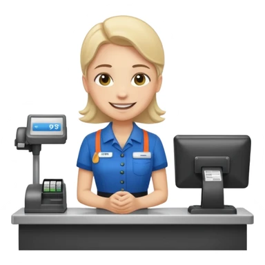 supermarket employee at a cash register, full body sticker