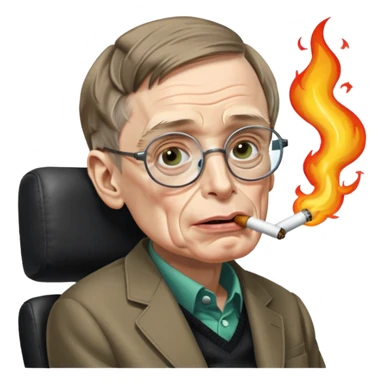 make an emoji of stephen hawking smoking weed, rolling his eyes like undertaker and spitting flames sticker