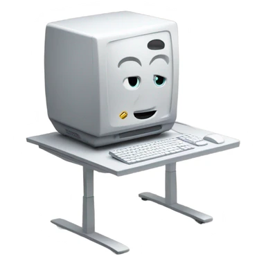 desktop computer on desk back view sticker