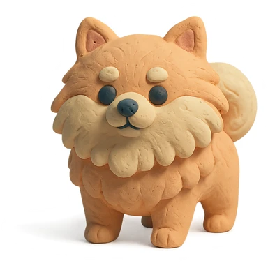 A Pomeranian Spitz illustration in the style of claymation, with visible fingerprints and pastel colors. sticker