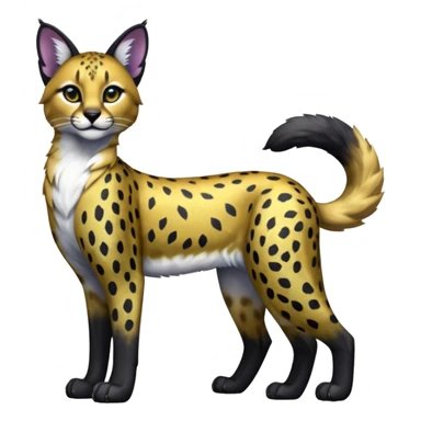 Colorful adorable shiny spectral glittery soft smooth black gloomy dark dull melanistic black-and-gold-glittery wealthy luxurious accessorized elegant beautiful pretty Caracal-Cheetah-Serval-Snow-Leopard-Trico-Sergal-Vernid-fusion-hybrid-animal-creature, full body sticker