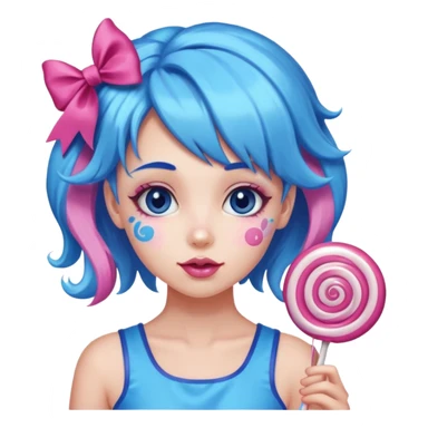 candy girl from candyland blue pink mixed candy hair with ribbon and  sticker