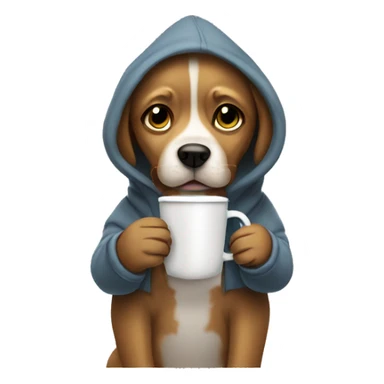 Dog wearing hoodie drinking hot coco sticker