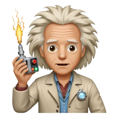 Doc Brown from Back to the Future, holding a flux capacitor, excited face, wild hair sticker