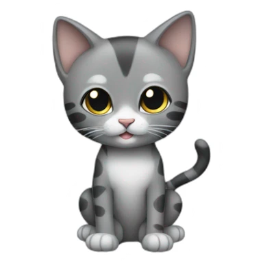 full body grey and black playful baby skinny cat sticker