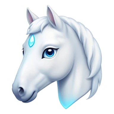 Cinematic Cute White Horse Portrait Emoji, Head tilted playfully and inquisitively, showcasing a glossy white fur with a luminous sheen and gentle, expressive blue eyes, Simplified yet irresistibly adorable features, highly detailed, glowing with a warm, friendly glow, high shine, affectionate and spirited, stylized with a touch of whimsy, bright and endearing, soft glowing outline, capturing the essence of a mischievous yet loving horse, so playful it feels like it could prance out of the screen and into your arms! sticker