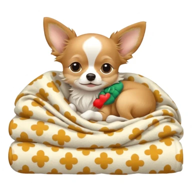 Long haired chihuahua, beige head, white chest and socks, sleeping cutely under blanket sticker