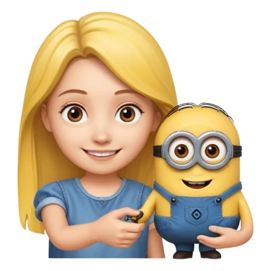 Young White girl holding minions hand sticker