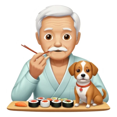 old man with dog body eating sushi sticker