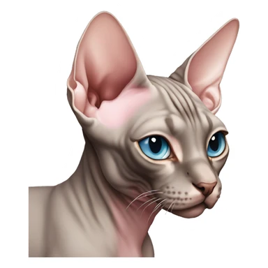 Dark grey brownish pinkish sphynx cat with dark face and light blue eyes sticker
