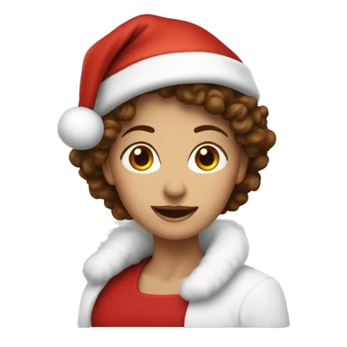 White lady with brown curly heat wearing Santa hat sticker
